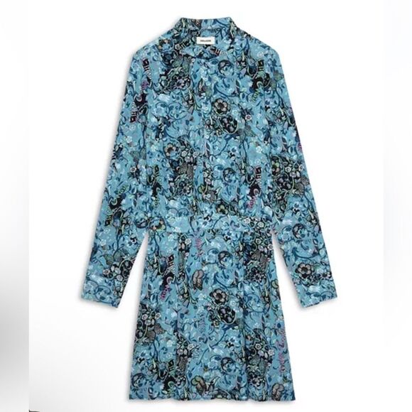 NEW Zadig & Voltaire Refla Dress Bohemian Patch Blue Size Medium - Picture 13 of 13